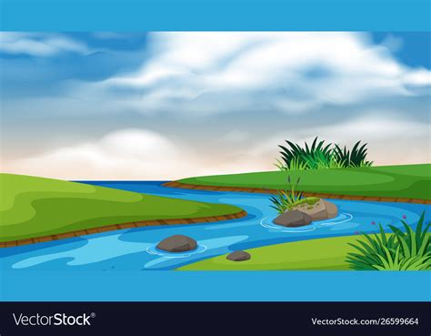 Landscape Background Design River And Blue Sky Vector Image