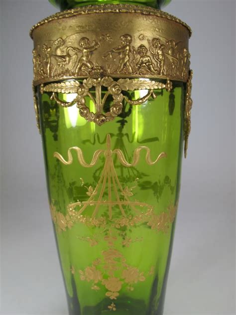 Antique Moser Bronze And Green Glass Vase
