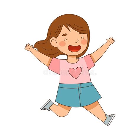 Excited Little Girl Jumping With Joy Expressing Happiness Vector