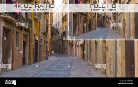 4k Ultra Hd Vs Full Hd 1920x1080 Comparison Tv Resolution Stock Photo