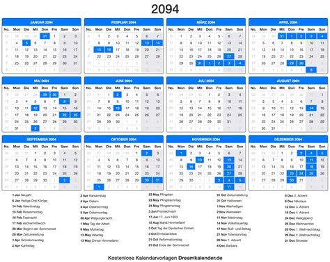Ein feiertag in hamburg wird als beweglich bezeichnet, wenn er nicht in jedem kalenderjahr zum gleichen datum stattfindet. Druckbare Kalender 2094 - Dream Kalender