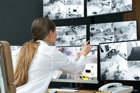 Security Guard Monitoring Modern Cctv Cameras Stock Image Image Of