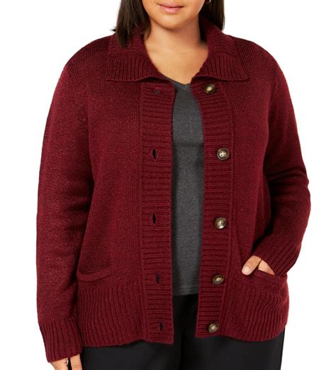 Karen Scott Womens Sweater Plus Chunky Cardigan Button Front 1x