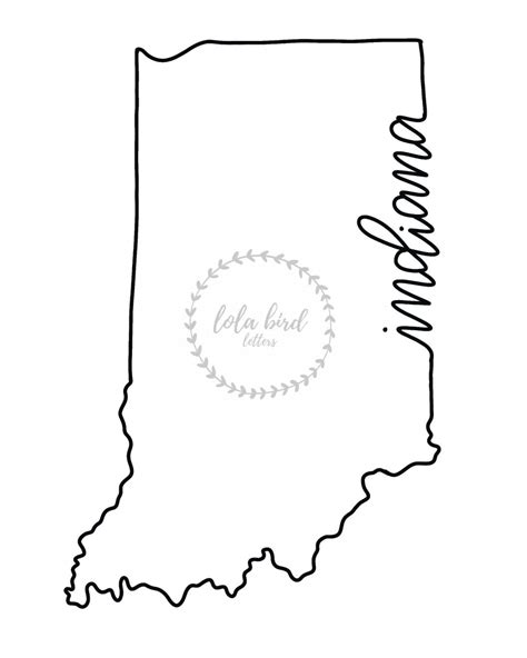Indiana Outline Hand Lettered Digital Print Instant Etsy