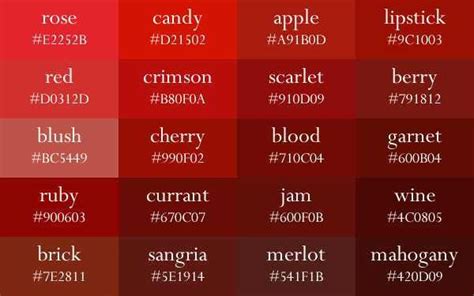 Color Names Now In Gradient Order Red Colour Palette Color