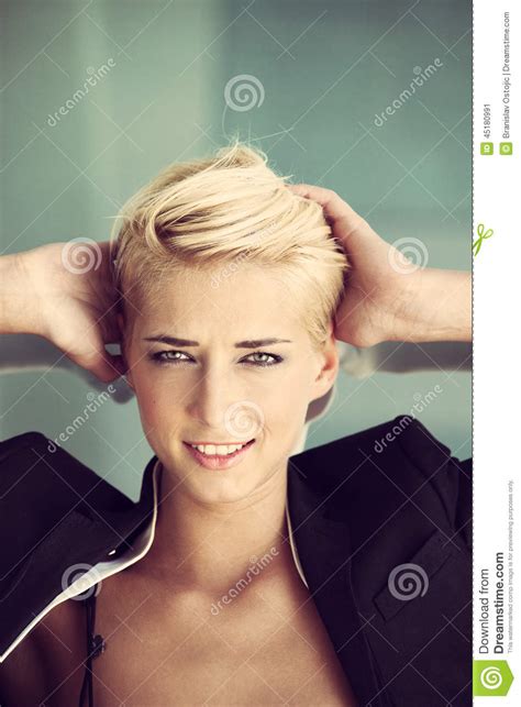 Short Hair Blonde Woman Stock Image Image Of Androgen