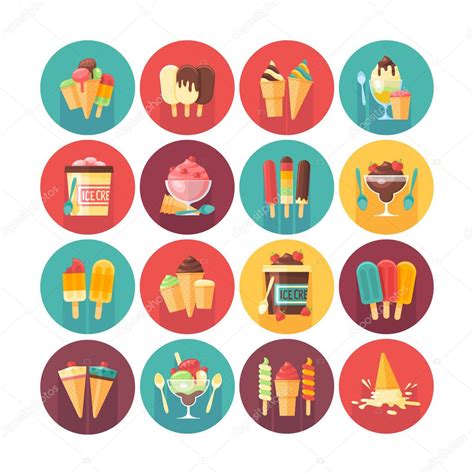 Ice Cream And Frozen Desserts And Sweets Icon Collection Flat Vector