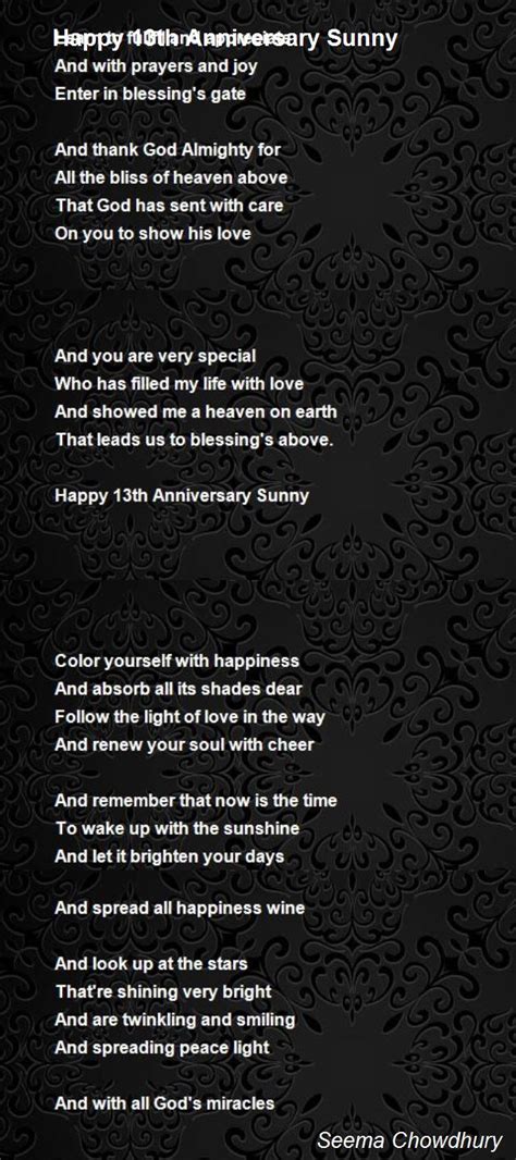 Happy 13th Anniversary Sunny Poem By Seema Chowdhury Poem Hunter