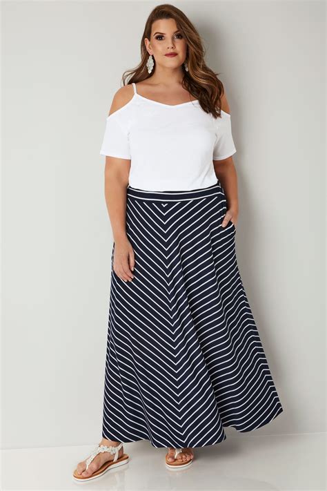 Navy And White Striped Maxi Skirt Plus Size 16 To 36