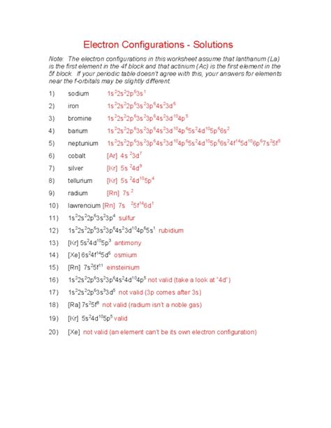 Electron Configuration Practice Worksheet Answers Printables