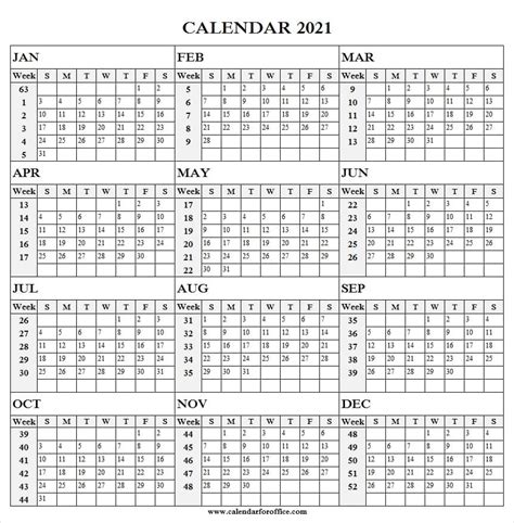 2021 Calendar With Week Numbers Printable Pdf