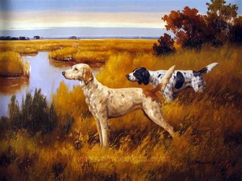 Image Painting Hunting Dogs In Field Hunting Scene Oil Painting