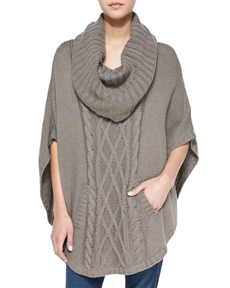 Autumn Cashmere Cable Knit Cowl Neck Cashmere Poncho In Gray Lyst