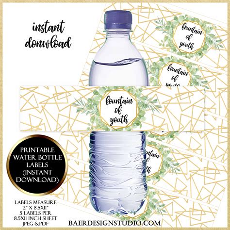 POPULAR Fountain of Youth Water bottle labels, EASY printable water