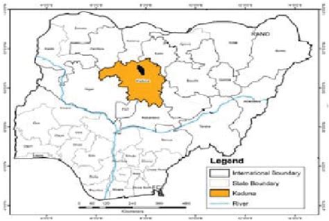 Map Of Nigeria Showing Kaduna State And Urban Zaria Download