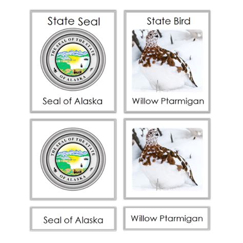 Alaska State Symbol 3 Part Cards Montessori