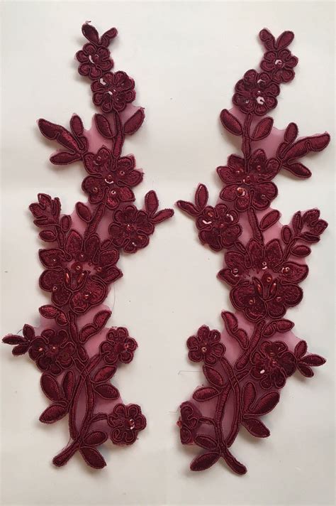 Wine beaded Applique, beaded Applique lace pair for lyrical dance ...