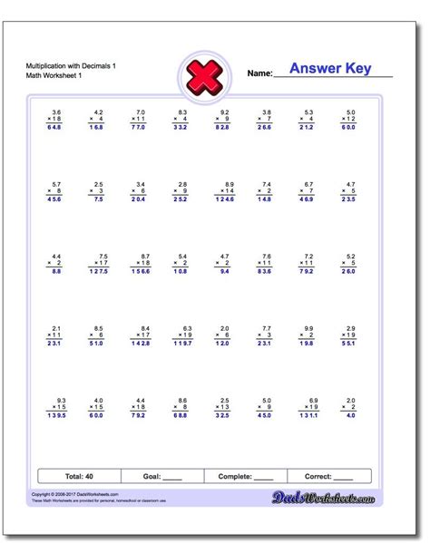 Here you will find a wide range of free 5th grade multiplication worksheets, which will help your child learn to multiply different decimals. Multiplication Worksheet with Decimals 1! Multiplication ...