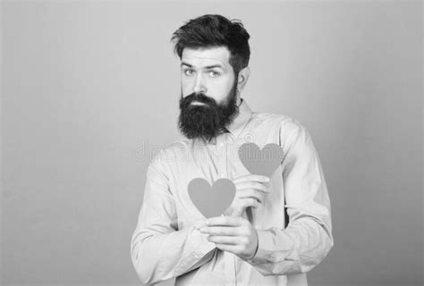 Man Bearded Hipster With Heart Valentine Card Celebrate Love Stock Image Image Of Falling