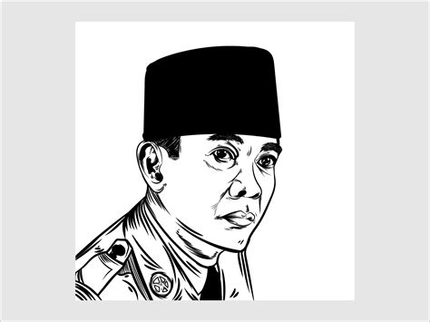 Vector Line Art Soekarno Hatta Indonesian First President By Bang Ridus