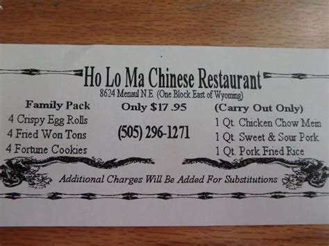 See 11 unbiased reviews of ho ho v, rated 4 of 5 on tripadvisor and ranked #23 of 48 restaurants in newton. Photos for Ho Lo Ma Chinese Restaurant, Albuquerque, NM ...