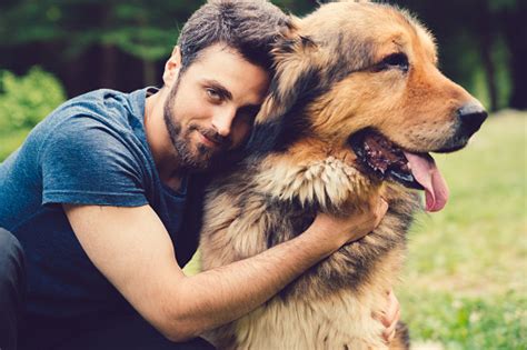 Young Man Hugging A Dog Stock Photo Download Image Now Istock