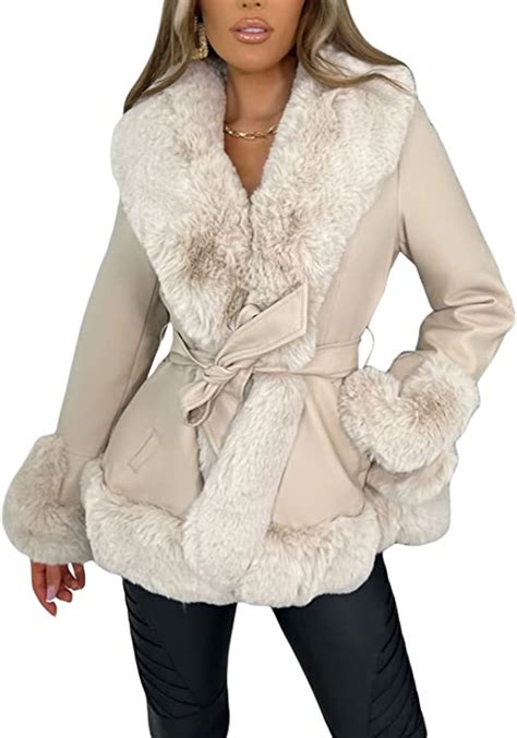 Femereina Women S Faux Leather Jacket Coat Short Parka Coat With Fur Collar Open Front Plush