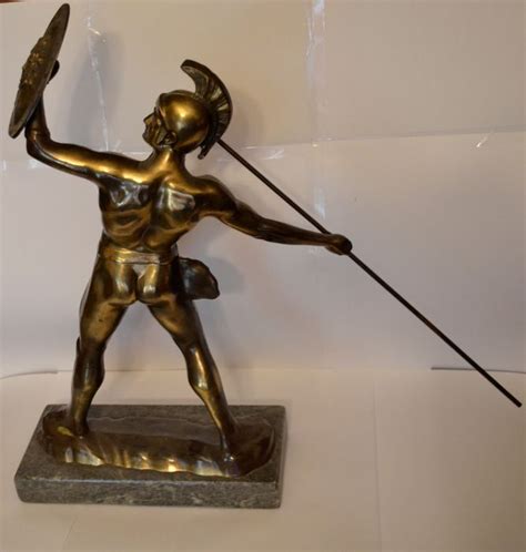 Gilt Bronze Statue Of A Spear Throwing Achilles On Marble Base Mid