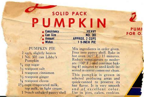 Libbys Pumpkin Pie Vintagerecipes