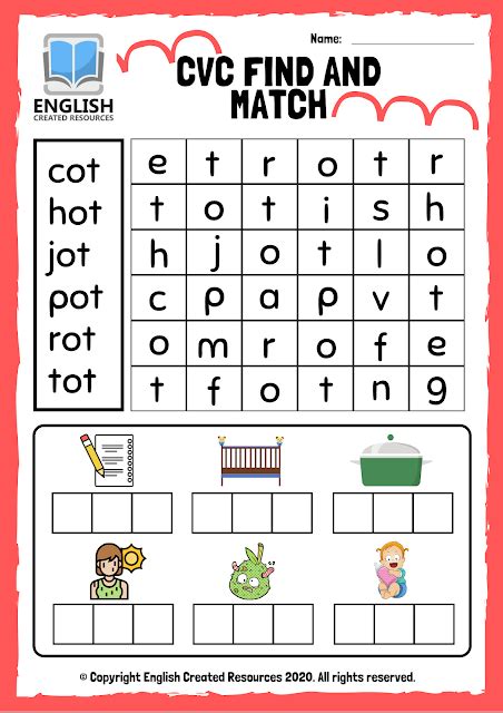 cvc words find  match worksheets english created resources
