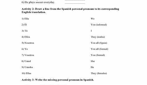 spanish pronouns worksheets
