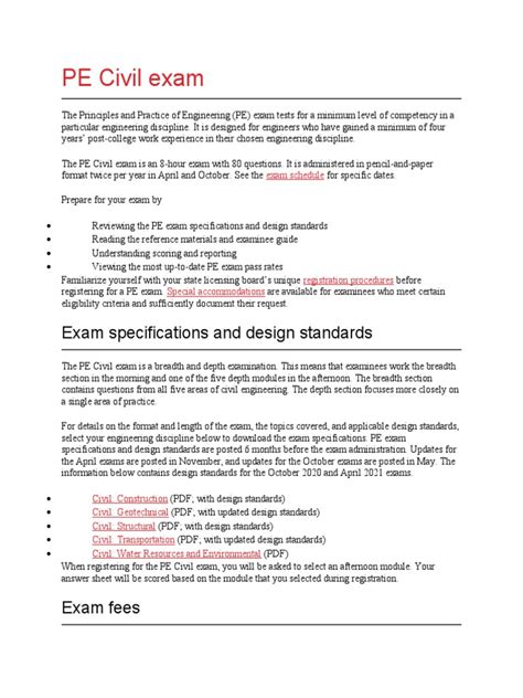Pe Civil Exam Exam Specifications And Design Standards Pdf Educational Assessment And