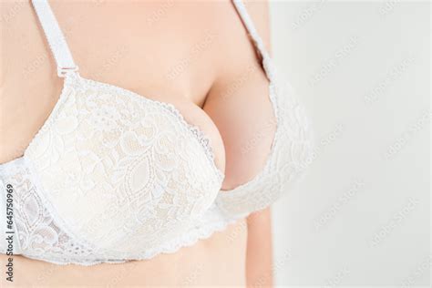 Large Natural Saggy Breasts After Breastfeeding In A Lace Push Up Bra