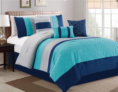 Empire Home 7 Piece Turquoise And Navy Elegant Spring Embossed Comforter