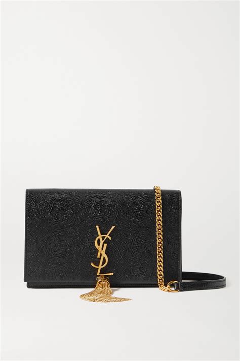 Saint Laurent Kate Textured Leather Shoulder Bag In Black Modesens