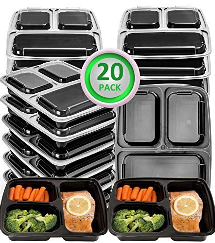 20 Pack Meal Prep Containers 3 Compartment Food Prep Containers Bento