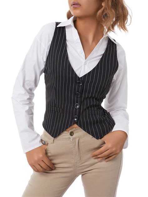 Fiomva Women Dressy Vest Slim Fit Button Halter V Neck Tuxedo Suit