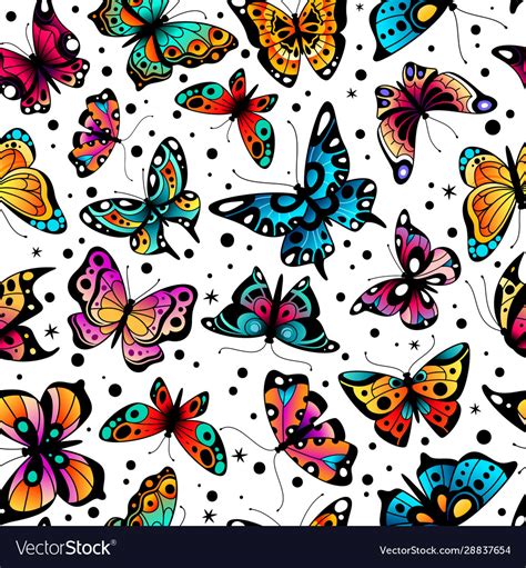 Butterfly Seamless Pattern Cute Colorful Vector Image