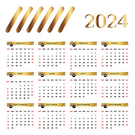 Gambar Kalender 2024 Dengan Bentuk Unik Hitam Dan Emas Vektor Kalender