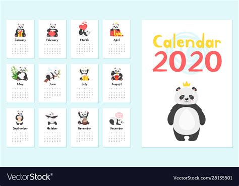 Panda Calendar Templates Set Royalty Free Vector Image