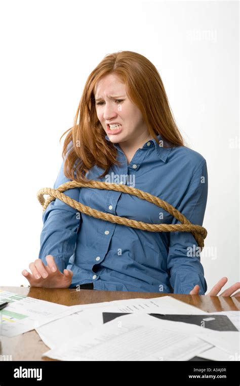 Woman Tied To Her Office Chair Stock Photo 10724902 Alamy