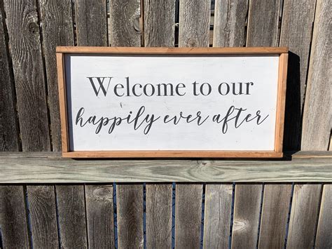 Welcome To Our Happily Ever After Handmade Wood Sign Etsy