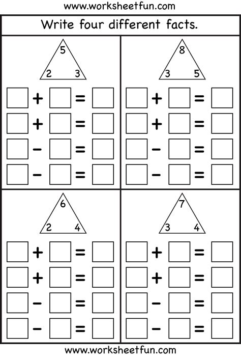 Fact Family - Complete each fact family - 4 Worksheets | Fact family worksheet, Family worksheet ...