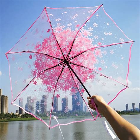 Transparent Umbrella Rain Women Cherry Blossom Mushroom Apollo Sakura