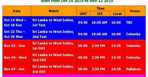 4th test india vs england live at narendra modi stadium, ahmedabad india from 4 march, 2021. Learn New Things: Sri Lanka vs West Indies 2015 Schedule ...