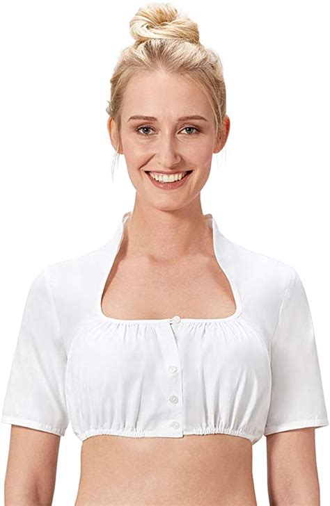 Himmelreich Dirndl Blouse With Stand Up Collar 100 Cotton White