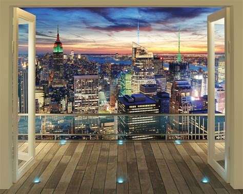 New York City Skyline Wall Mural Living Room Decor Photo Contemporary