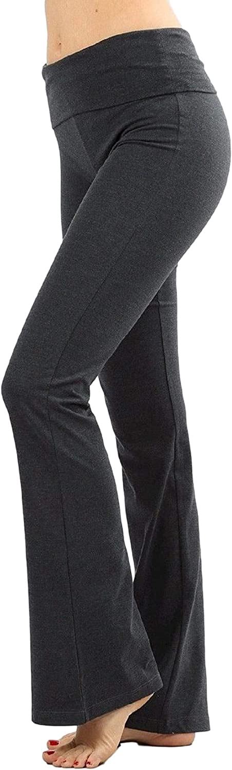 zenana women fold over waist cotton stretch flare leg boot cut yoga pants leggings