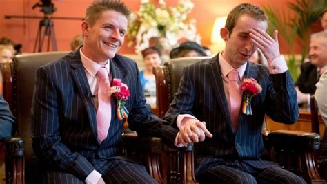 same sex marriage now legal as first couples wed bbc news