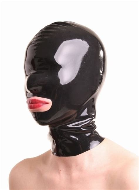 in stock latex hood enclosed rubber latex face mask black color xl size 0 4mm thickness high